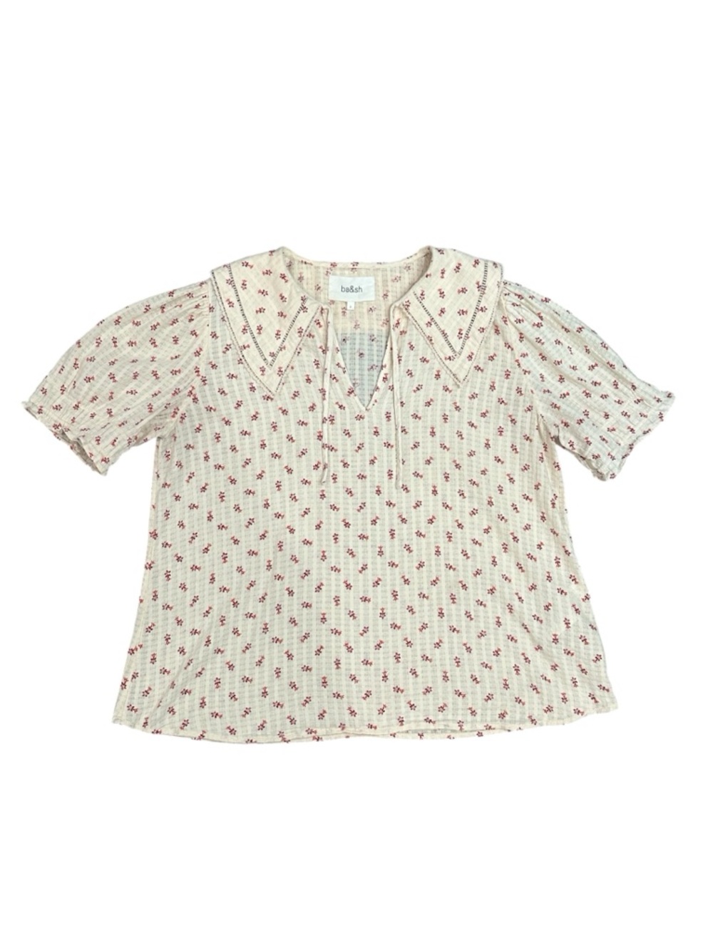 ba&sh Cream Blouse with Red Floral Print and Peter Pan Collar - Picture 6 of 14